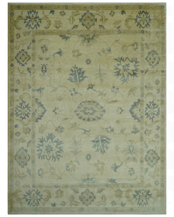 Traditional Oushak Design Beige And Gray Hand Knotted 9x12 Wool Area Rug - The Rug Decor