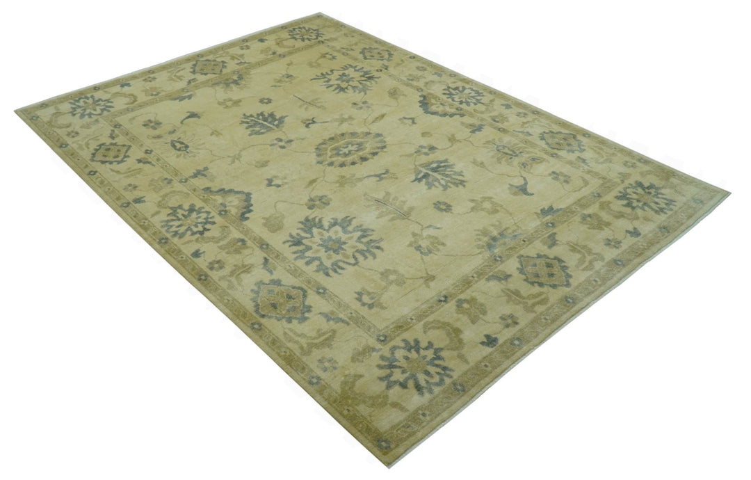 Traditional Oushak Design Beige And Gray Hand Knotted 9x12 Wool Area Rug - The Rug Decor
