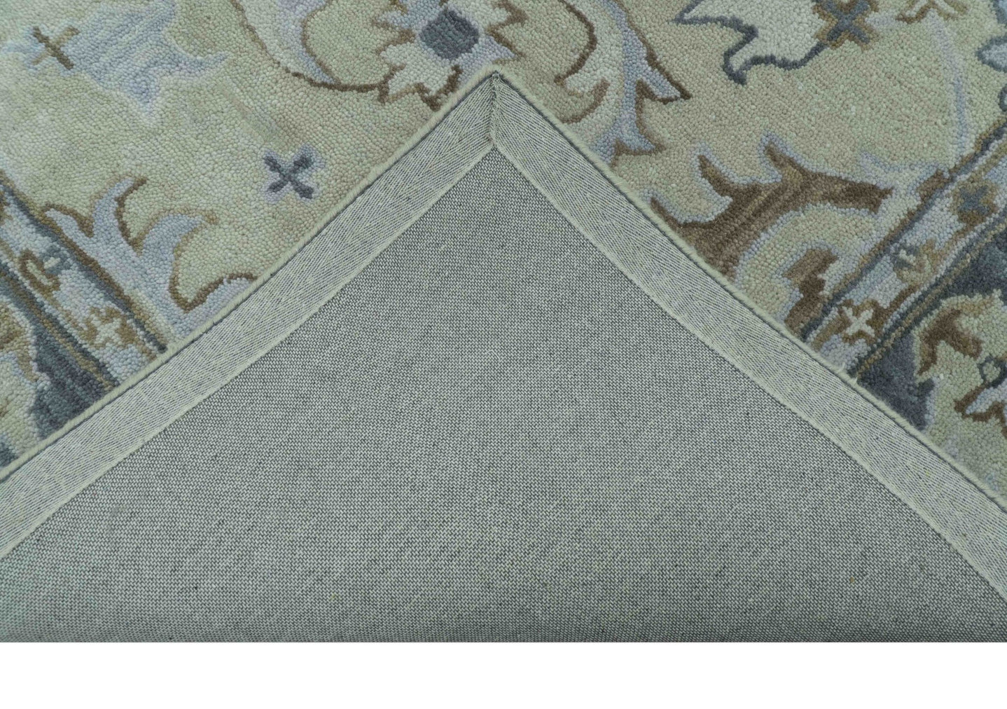Traditional Oushak Design Beige, Blue And Silver 8x10 Hand Tufted Wool Area Rug - The Rug Decor