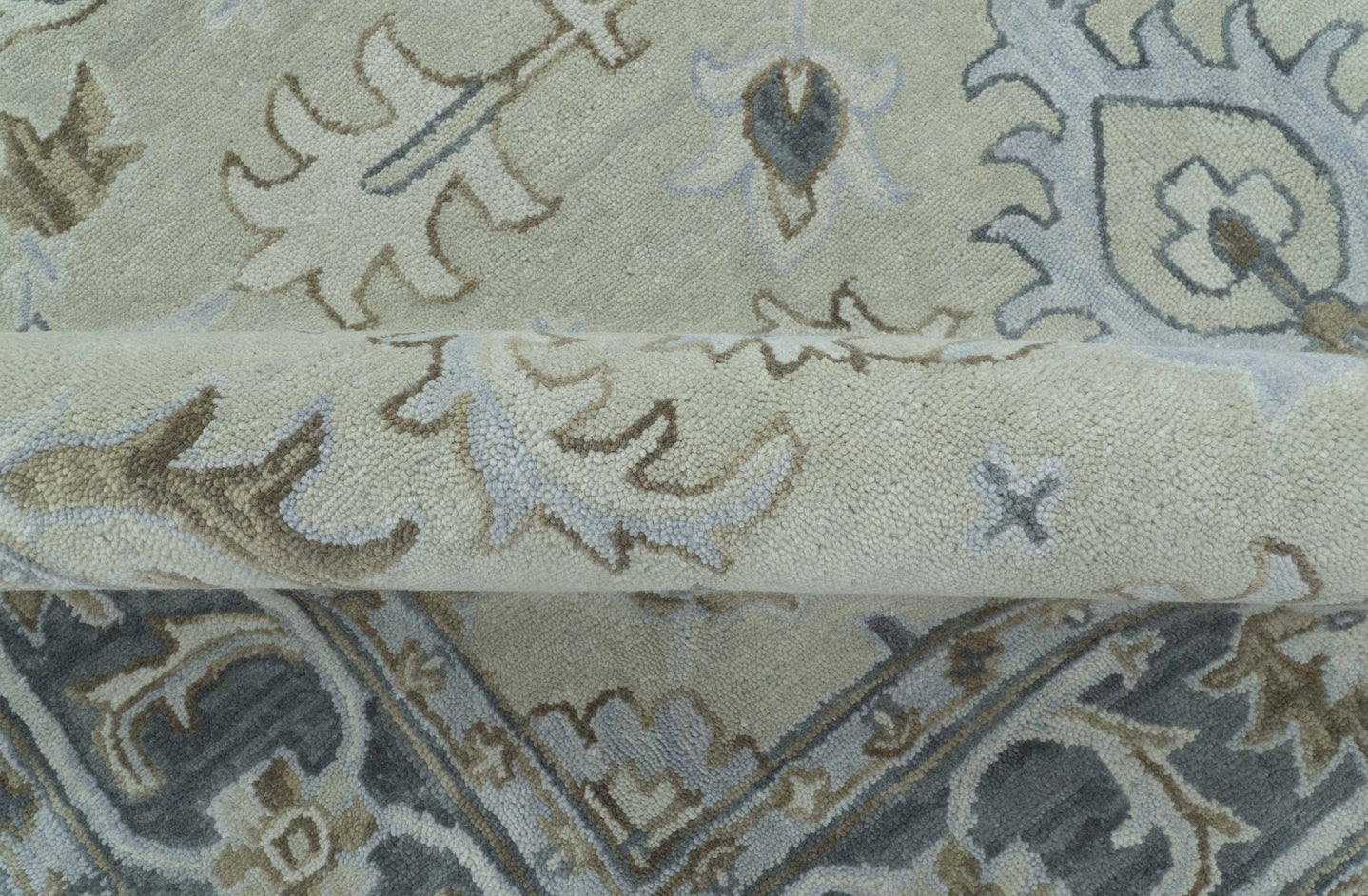 Traditional Oushak Design Beige, Blue And Silver 8x10 Hand Tufted Wool Area Rug - The Rug Decor