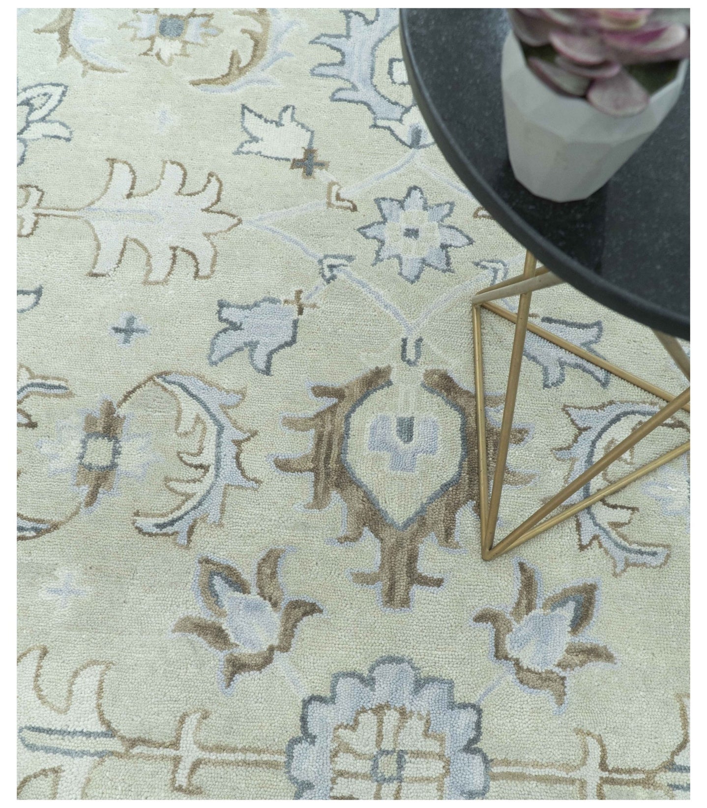 Traditional Oushak Design Beige, Blue And Silver 8x10 Hand Tufted Wool Area Rug - The Rug Decor