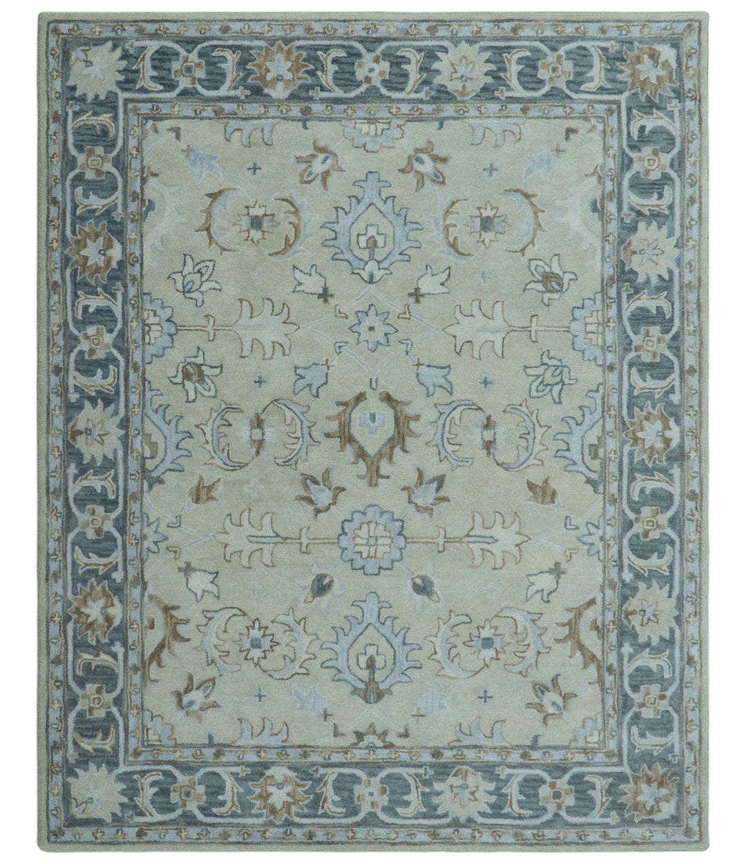 Traditional Oushak Design Beige, Blue And Silver 8x10 Hand Tufted Wool Area Rug - The Rug Decor