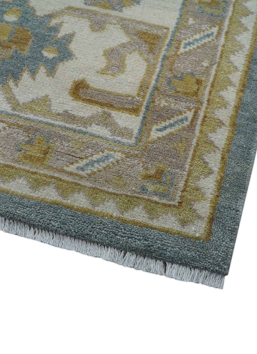 Traditional Oushak Design Blue And Beige 10x14 Hand Knotted Wool Rug - The Rug Decor