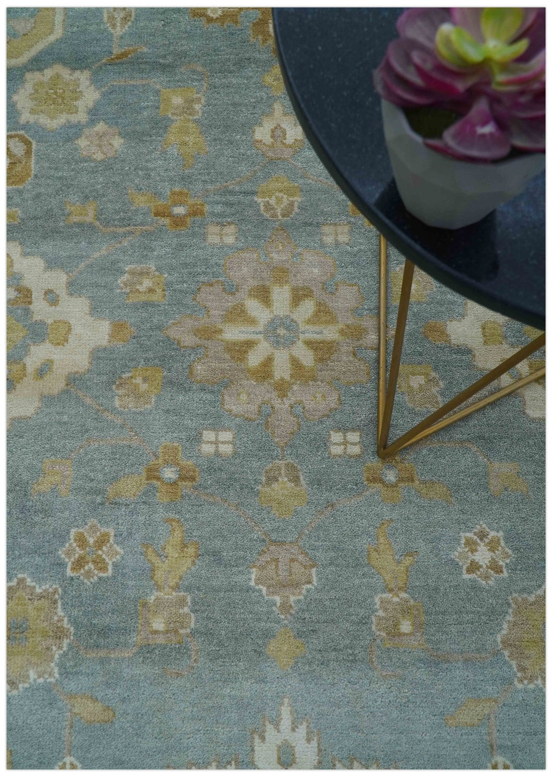 Traditional Oushak Design Blue And Beige 10x14 Hand Knotted Wool Rug - The Rug Decor