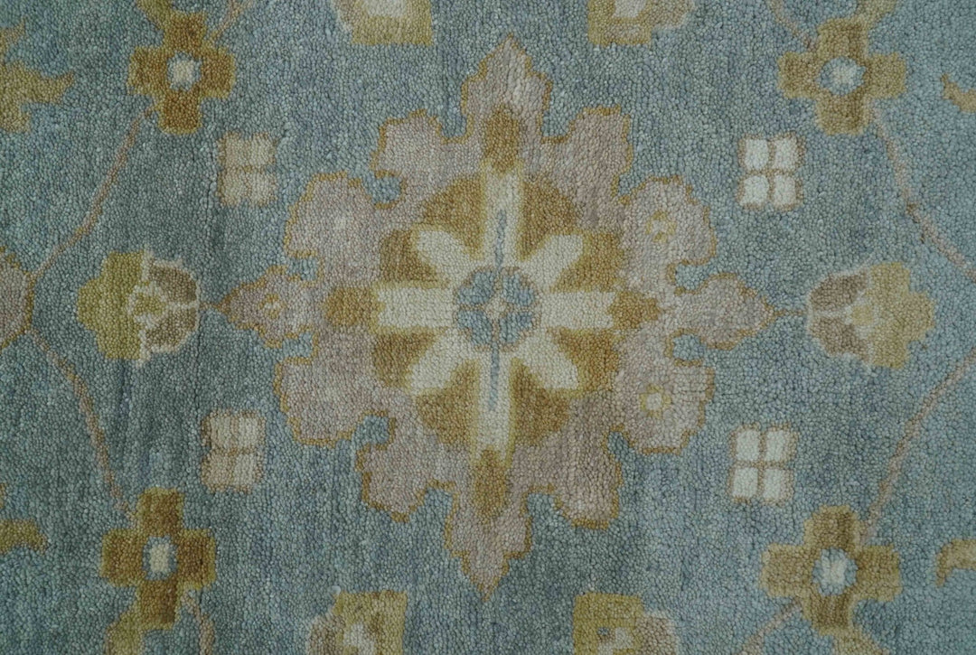 Traditional Oushak Design Blue And Beige 10x14 Hand Knotted Wool Rug - The Rug Decor