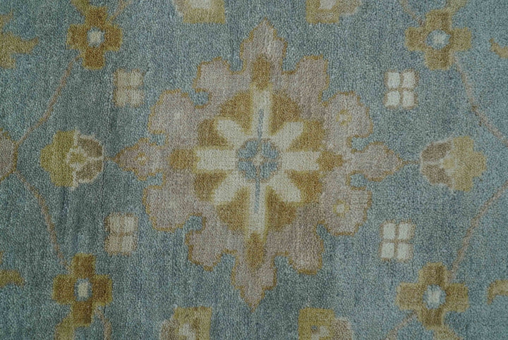 Traditional Oushak Design Blue And Beige 10x14 Hand Knotted Wool Rug - The Rug Decor