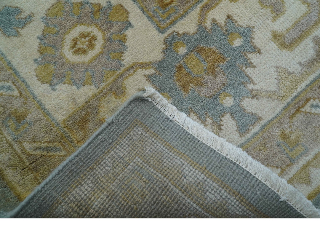 Traditional Oushak Design Blue And Beige 10x14 Hand Knotted Wool Rug - The Rug Decor