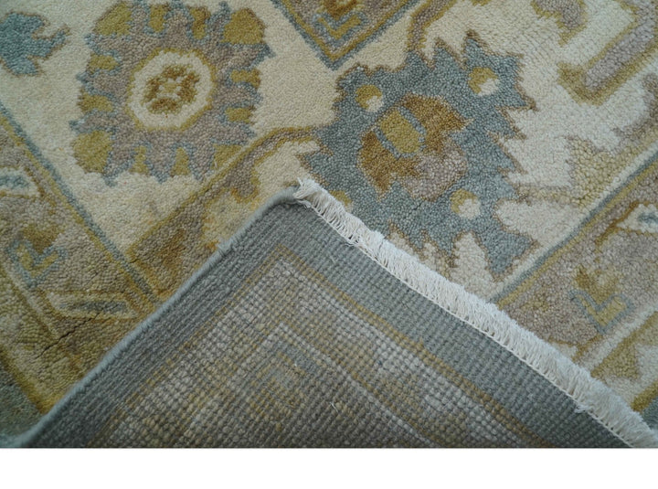 Traditional Oushak Design Blue And Beige 10x14 Hand Knotted Wool Rug - The Rug Decor