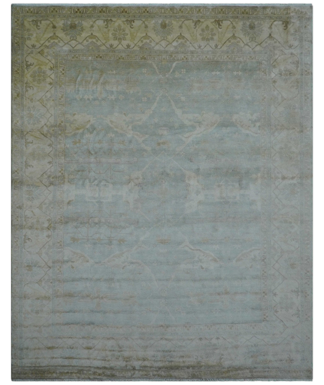 Traditional Oushak Design Blue And Beige 12x15 Hand Knotted Wool Rug - The Rug Decor