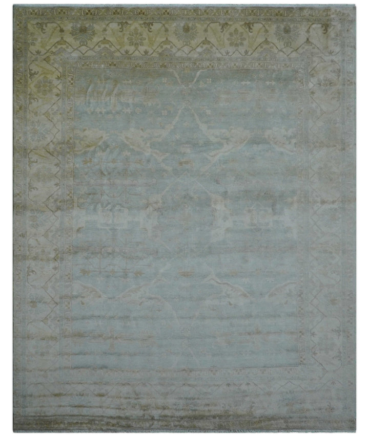 Traditional Oushak Design Blue And Beige 12x15 Hand Knotted Wool Rug - The Rug Decor