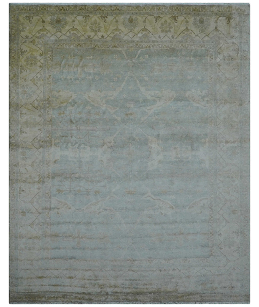Traditional Oushak Design Blue And Beige 12x15 Hand Knotted Wool Rug - The Rug Decor