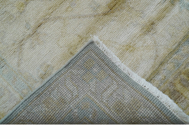 Traditional Oushak Design Blue And Beige 12x15 Hand Knotted Wool Rug - The Rug Decor