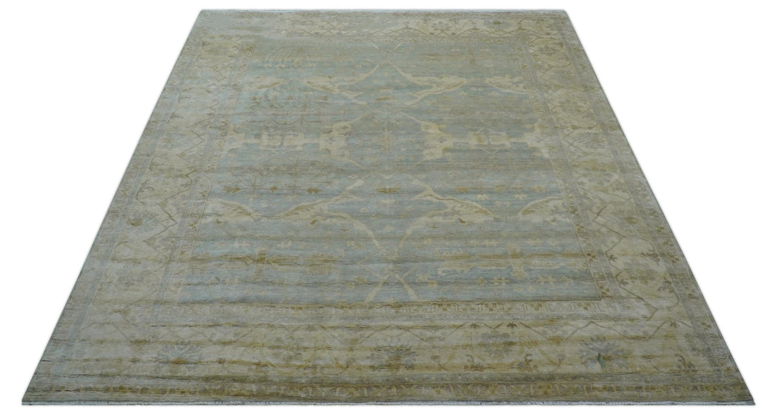 Traditional Oushak Design Blue And Beige 12x15 Hand Knotted Wool Rug - The Rug Decor