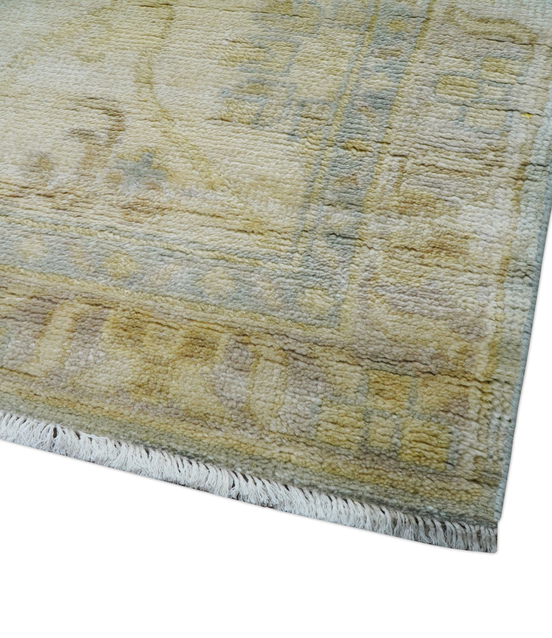 Traditional Oushak Design Blue And Beige 12x15 Hand Knotted Wool Rug - The Rug Decor