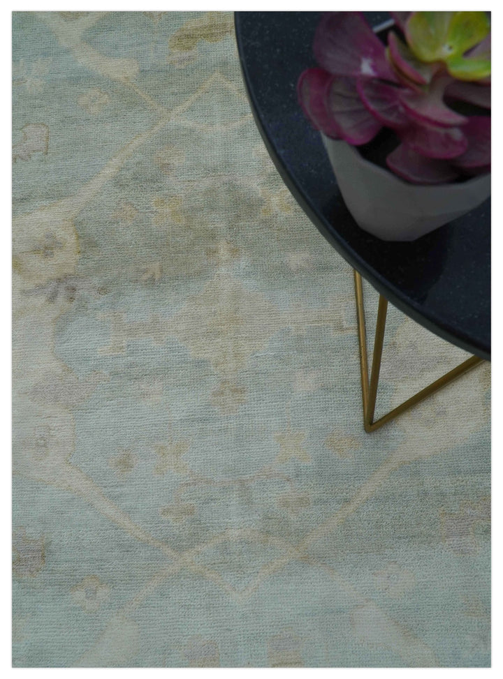 Traditional Oushak Design Blue And Beige 12x15 Hand Knotted Wool Rug - The Rug Decor