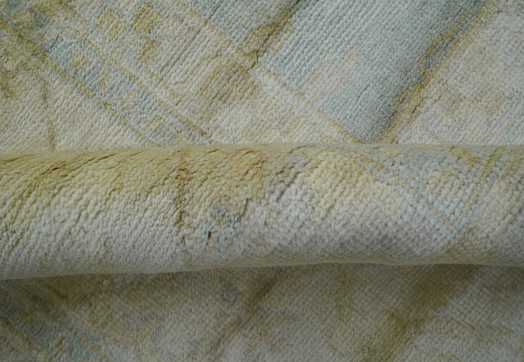 Traditional Oushak Design Blue And Beige 12x15 Hand Knotted Wool Rug - The Rug Decor