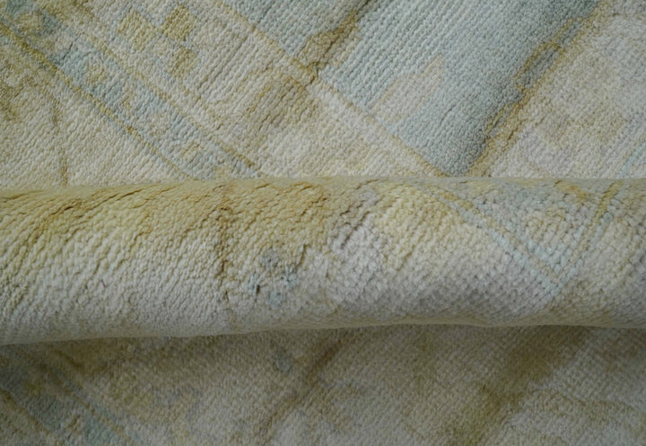 Traditional Oushak Design Blue And Beige 12x15 Hand Knotted Wool Rug - The Rug Decor