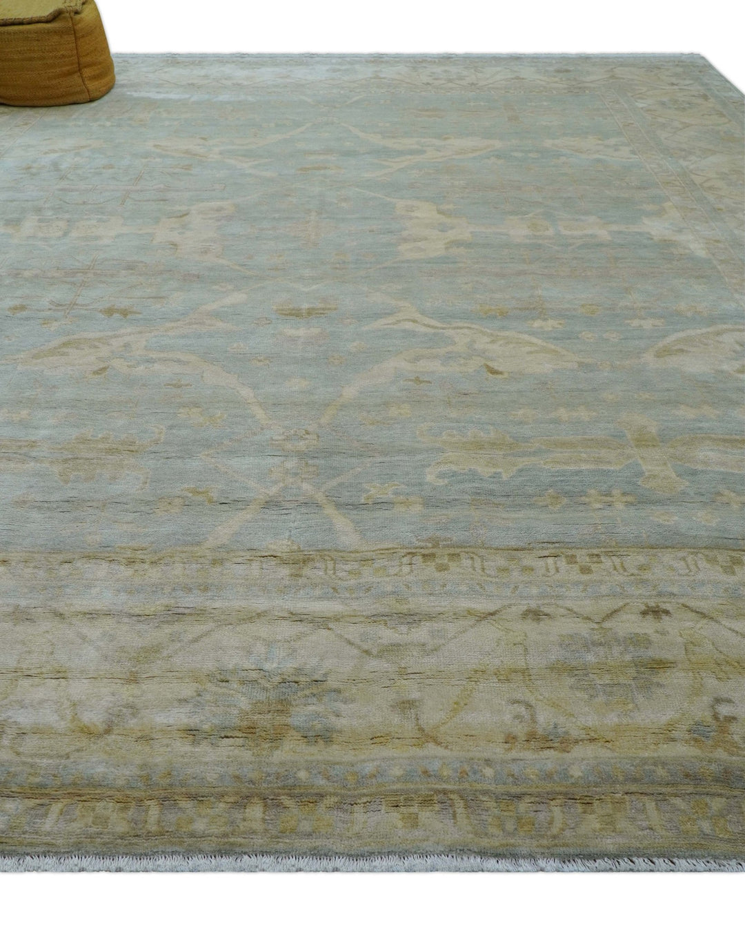 Traditional Oushak Design Blue And Beige 12x15 Hand Knotted Wool Rug - The Rug Decor