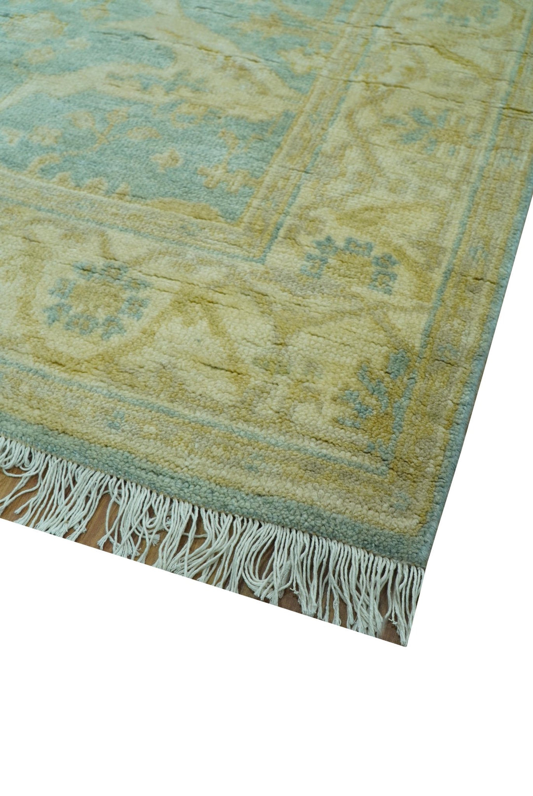 Traditional Oushak Design Blue And Beige 4x6 Hand Knotted Wool Area Rug - The Rug Decor