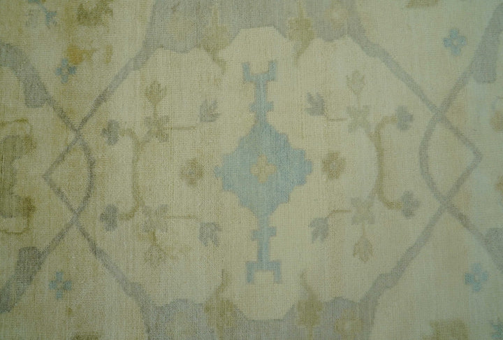 Traditional Oushak Design Blue And Beige Hand Knotted 10x10 Wool Area Rug - The Rug Decor