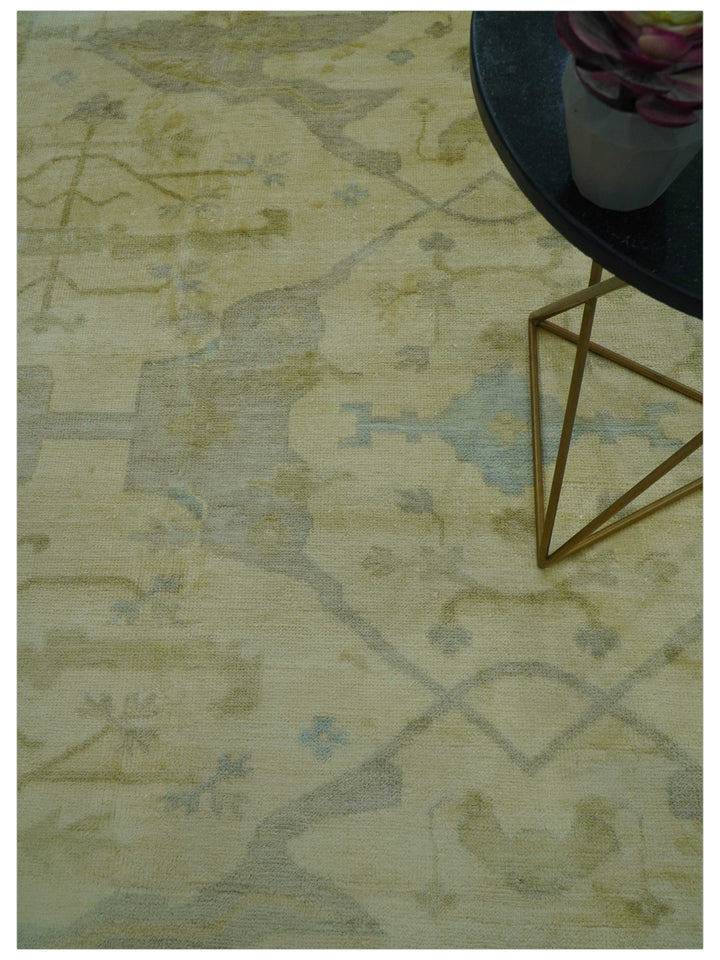 Traditional Oushak Design Blue And Beige Hand Knotted 10x10 Wool Area Rug - The Rug Decor