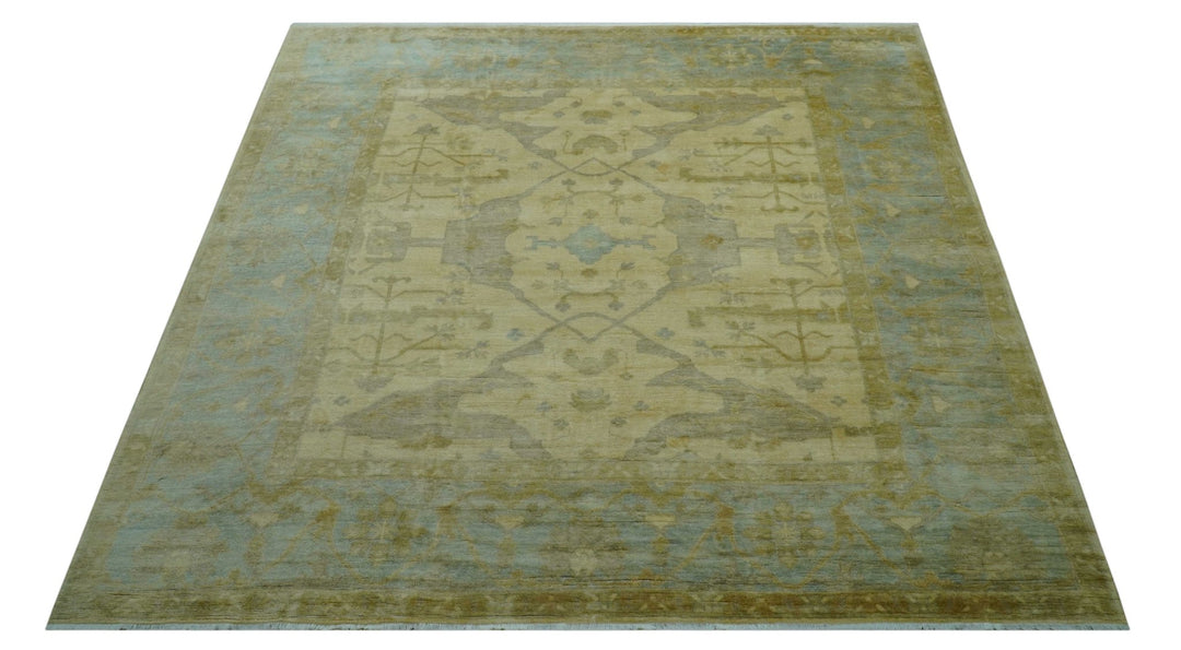 Traditional Oushak Design Blue And Beige Hand Knotted 10x10 Wool Area Rug - The Rug Decor
