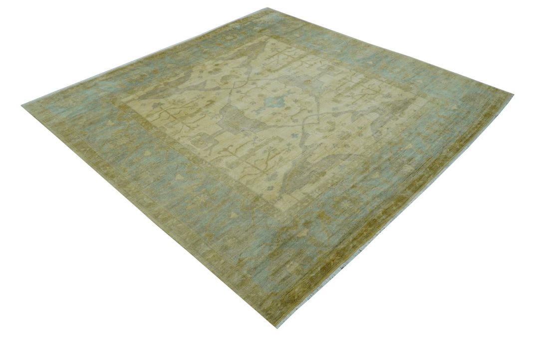 Traditional Oushak Design Blue And Beige Hand Knotted 10x10 Wool Area Rug - The Rug Decor
