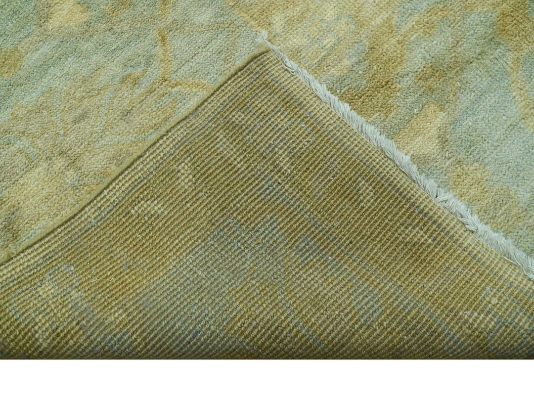 Traditional Oushak Design Blue And Beige Hand Knotted 10x10 Wool Area Rug - The Rug Decor