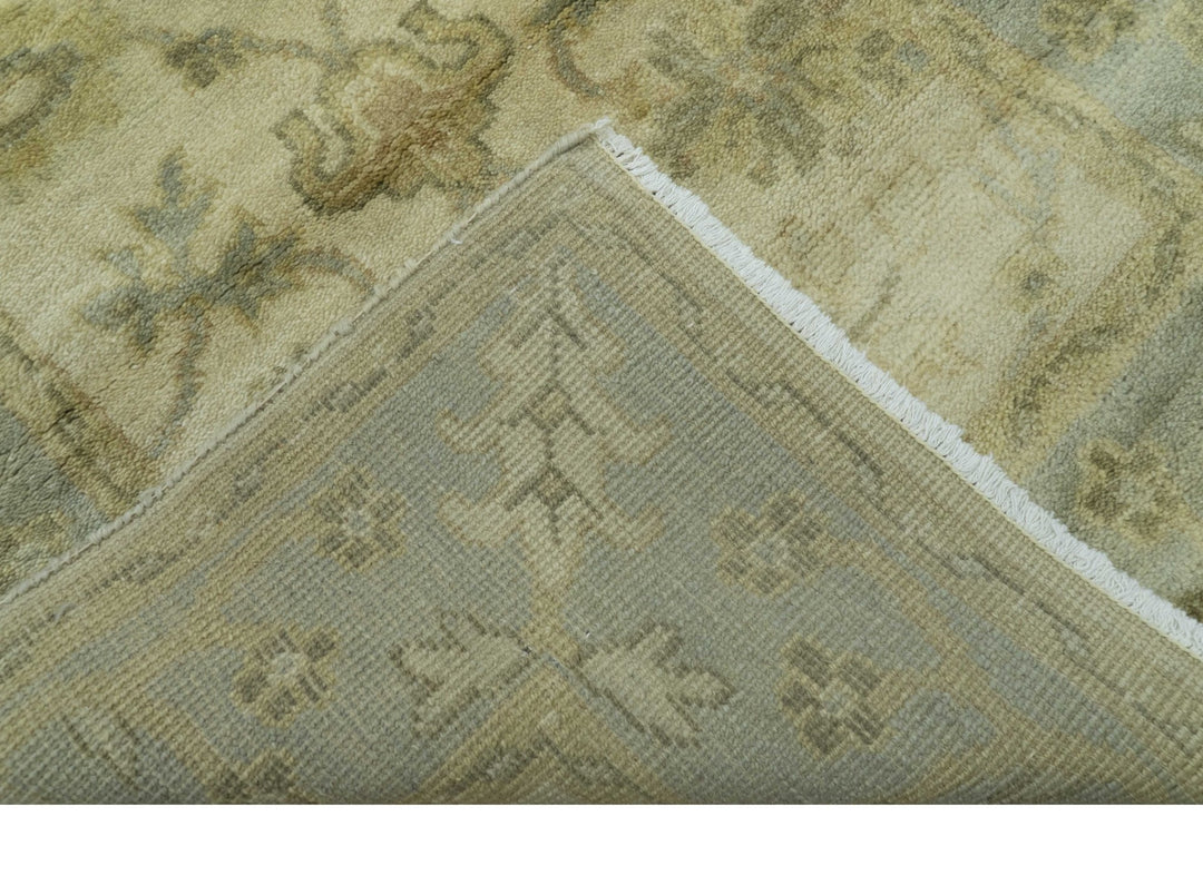 Traditional Oushak Design Blue And Beige Hand Knotted 3x5 Wool Area Rug - The Rug Decor
