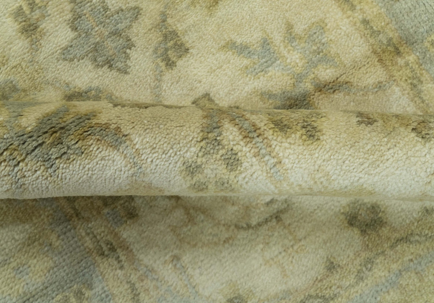 Traditional Oushak Design Blue And Beige Hand Knotted 3x5 Wool Area Rug - The Rug Decor