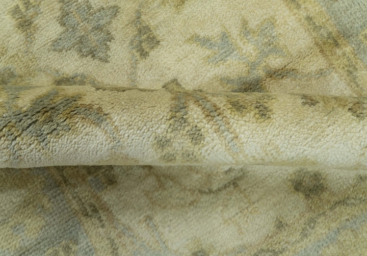 Traditional Oushak Design Blue And Beige Hand Knotted 3x5 Wool Area Rug - The Rug Decor