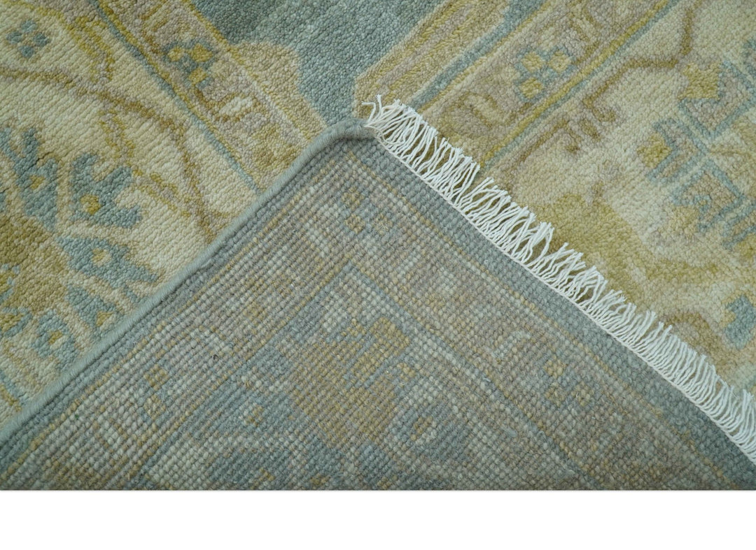 Traditional Oushak Design Blue And Beige Hand Knotted 8x10 Wool Area Rug - The Rug Decor