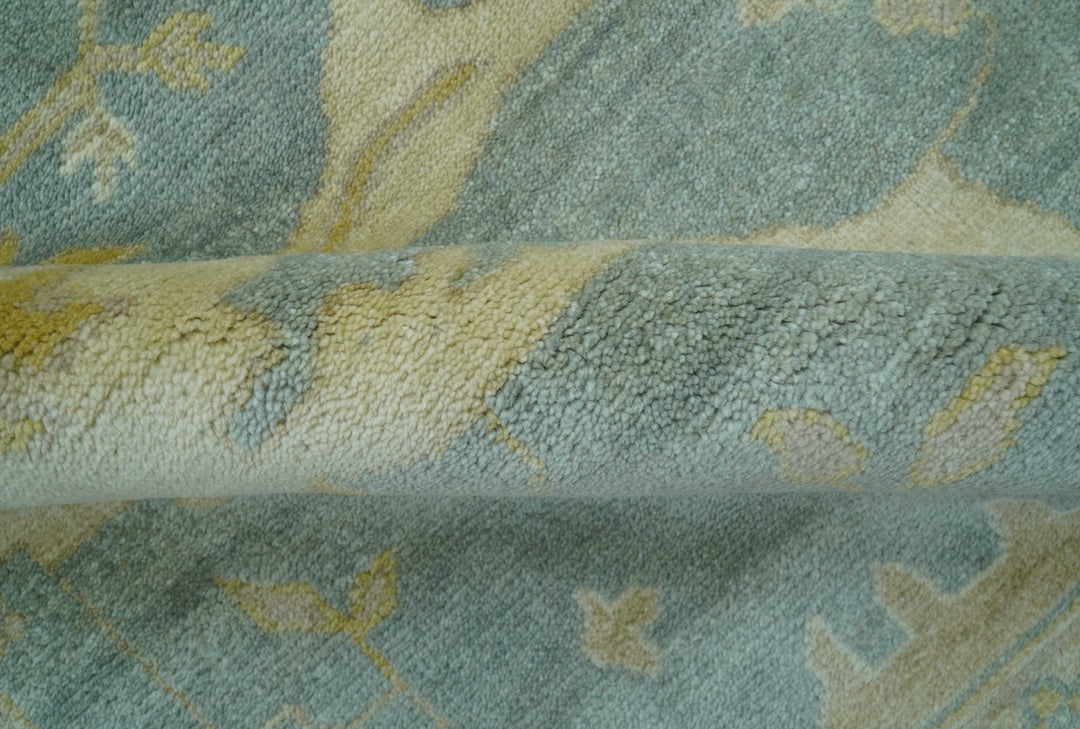 Traditional Oushak Design Blue And Beige Hand Knotted 8x10 Wool Area Rug - The Rug Decor