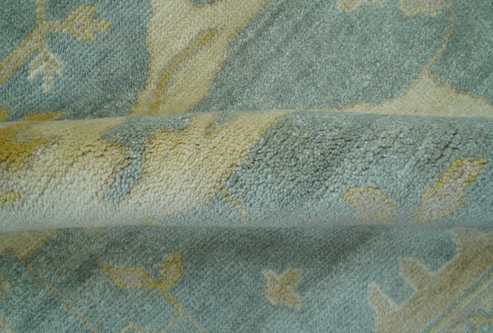 Traditional Oushak Design Blue And Beige Hand Knotted 8x10 Wool Area Rug - The Rug Decor