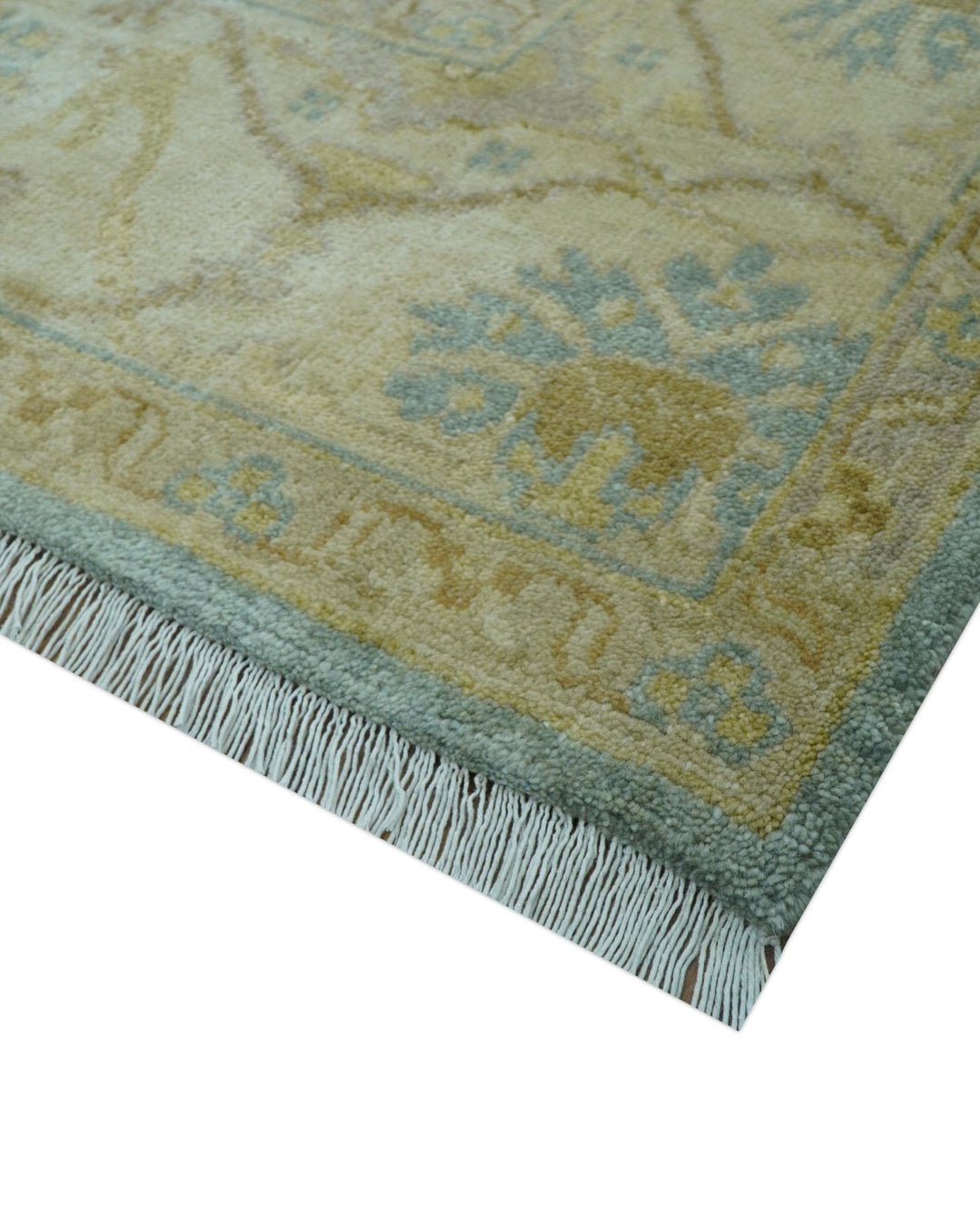 Traditional Oushak Design Blue And Beige Hand Knotted 8x10 Wool Area Rug - The Rug Decor