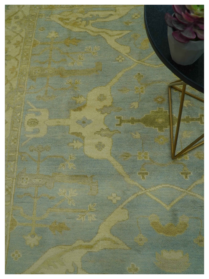 Traditional Oushak Design Blue And Beige hand Knotted 8x8 Wool Area Rug - The Rug Decor