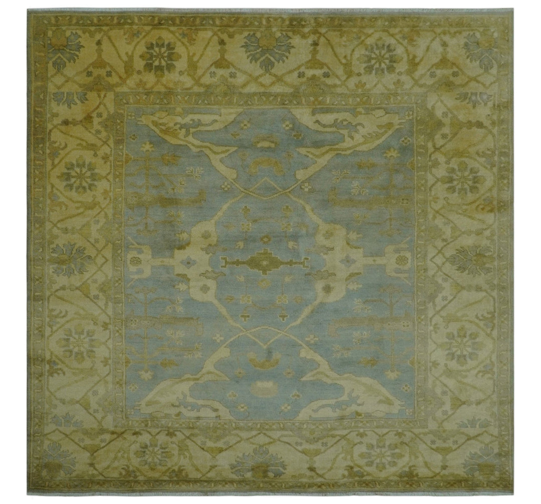Traditional Oushak Design Blue And Beige hand Knotted 8x8 Wool Area Rug - The Rug Decor