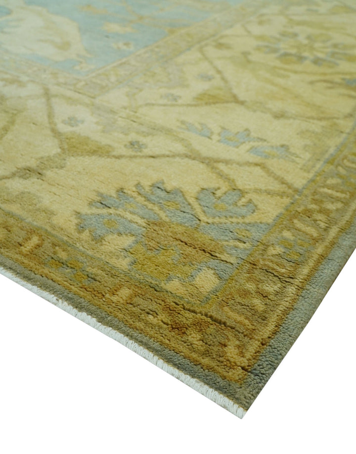 Traditional Oushak Design Blue And Beige hand Knotted 8x8 Wool Area Rug - The Rug Decor