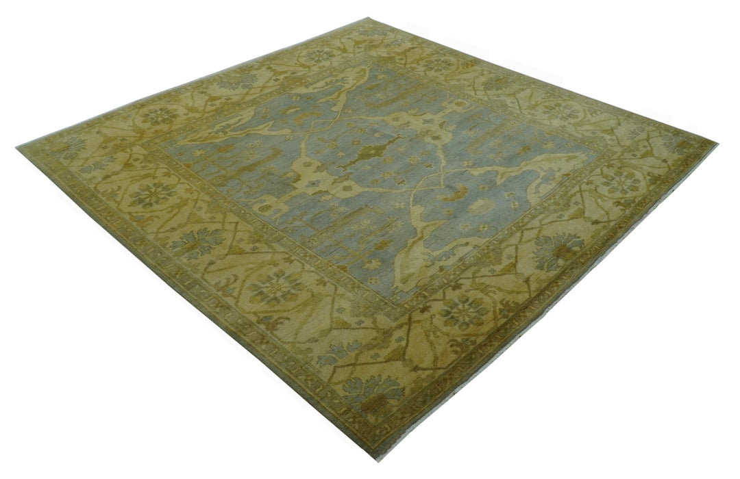 Traditional Oushak Design Blue And Beige hand Knotted 8x8 Wool Area Rug - The Rug Decor