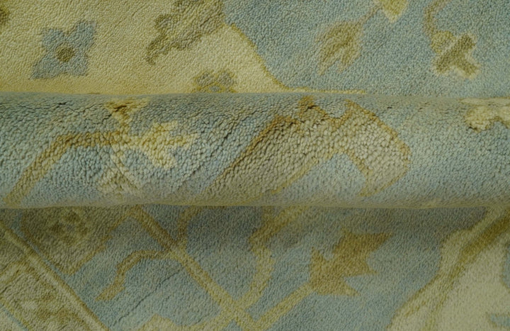 Traditional Oushak Design Blue And Beige hand Knotted 8x8 Wool Area Rug - The Rug Decor