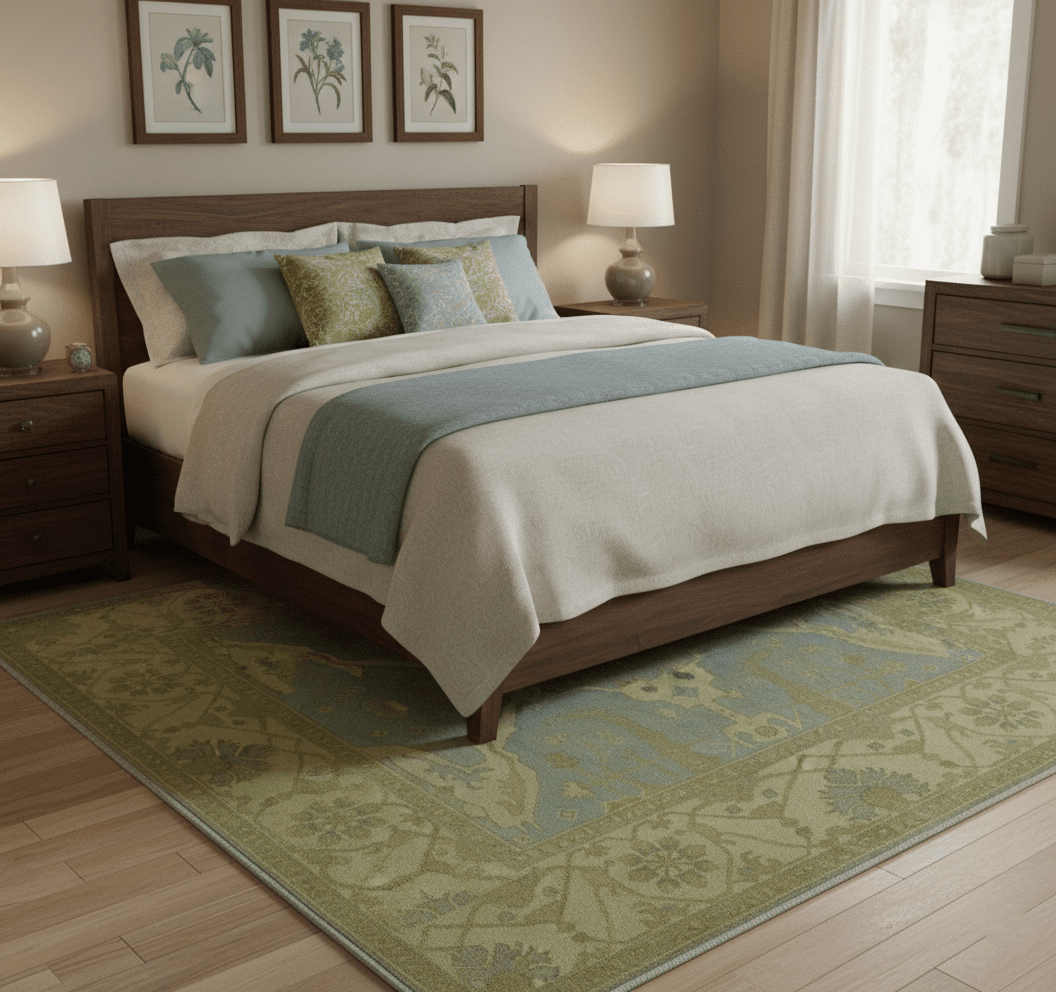 Traditional Oushak Design Blue And Beige hand Knotted 8x8 Wool Area Rug - The Rug Decor