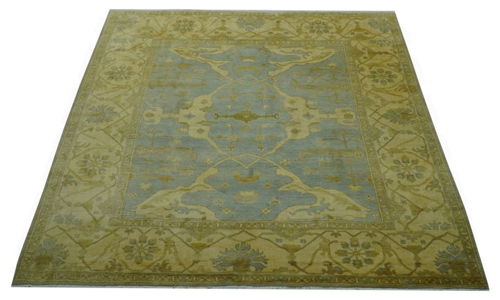 Traditional Oushak Design Blue And Beige hand Knotted 8x8 Wool Area Rug - The Rug Decor