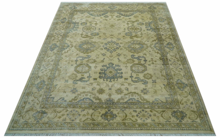 Traditional Oushak Design Blue And Beige Hand Knotted 9x12 Wool Area Rug - The Rug Decor