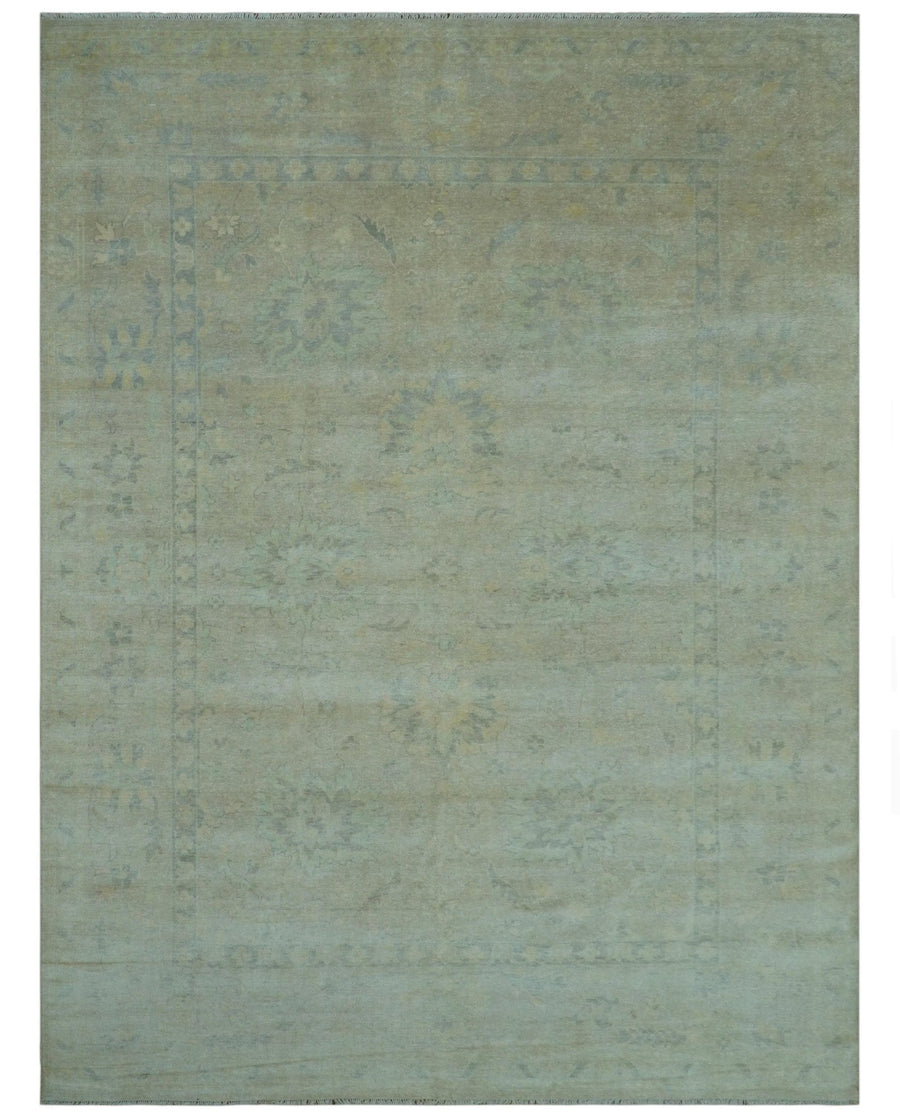 Traditional Oushak Design Blue And Beige Hand Knotted 9x12 Wool Area Rug - The Rug Decor