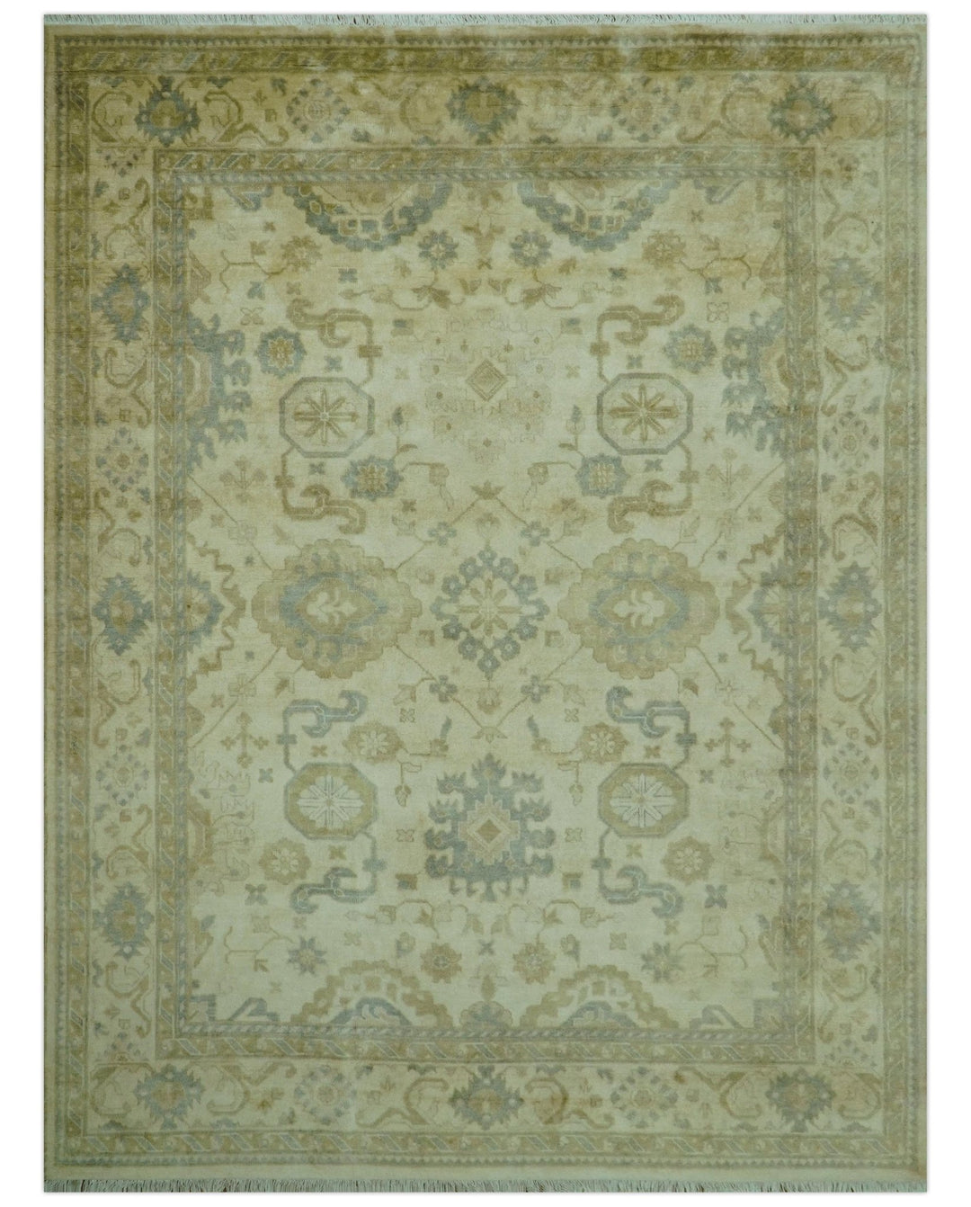 Traditional Oushak Design Blue And Beige Hand Knotted 9x12 Wool Area Rug - The Rug Decor