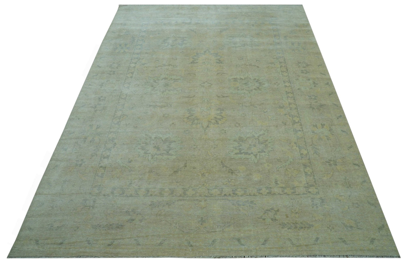 Traditional Oushak Design Blue And Beige Hand Knotted 9x12 Wool Area Rug - The Rug Decor