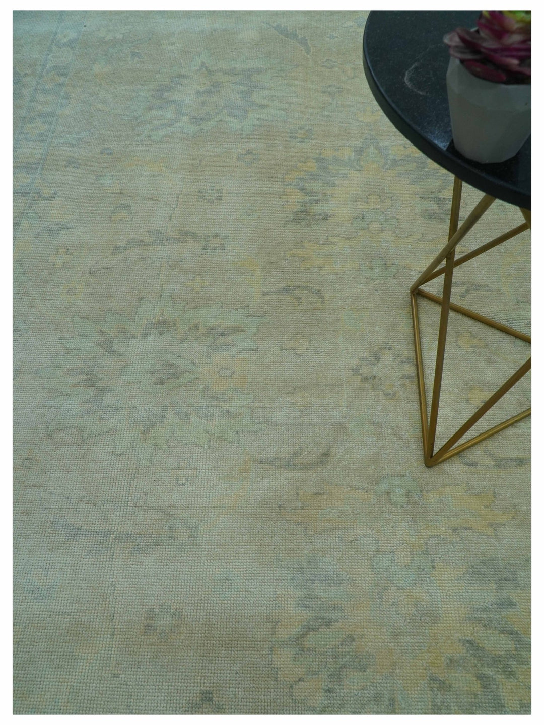 Traditional Oushak Design Blue And Beige Hand Knotted 9x12 Wool Area Rug - The Rug Decor