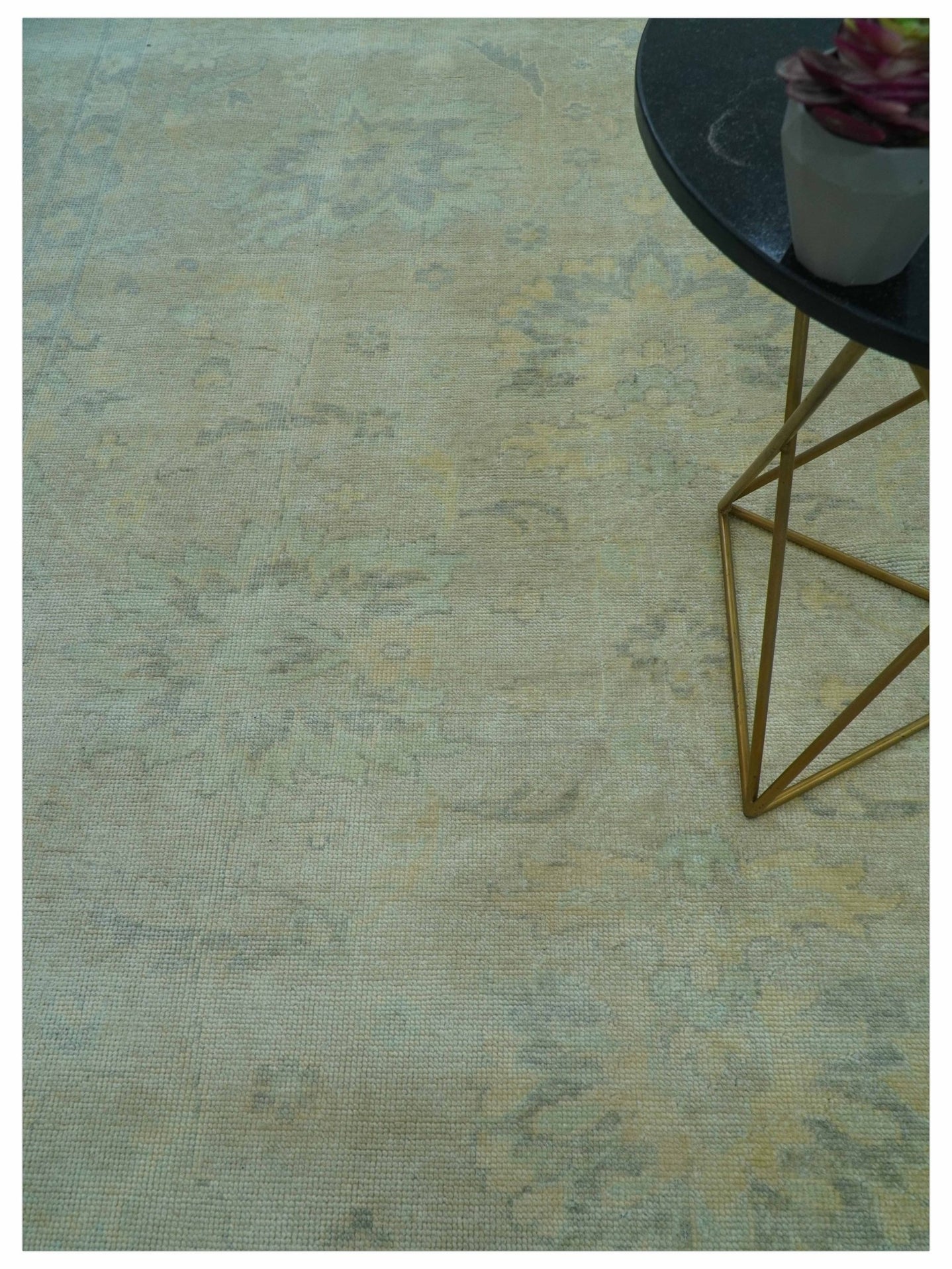 Traditional Oushak Design Blue And Beige Hand Knotted 9x12 Wool Area Rug - The Rug Decor