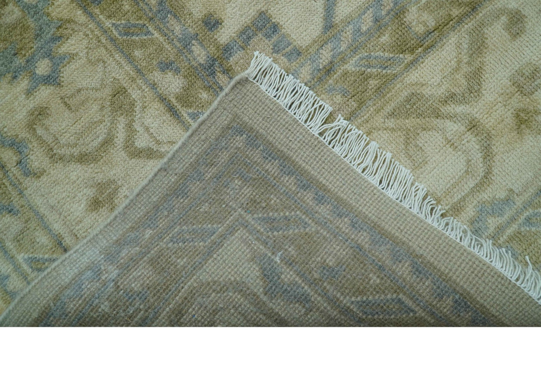 Traditional Oushak Design Blue And Beige Hand Knotted 9x12 Wool Area Rug - The Rug Decor