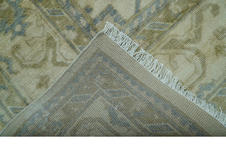 Traditional Oushak Design Blue And Beige Hand Knotted 9x12 Wool Area Rug - The Rug Decor